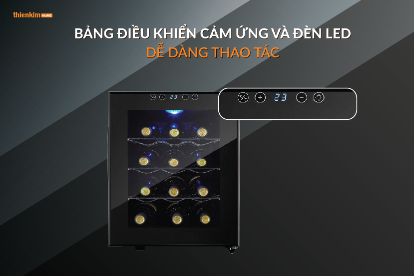 Bảng điều khiển cảm ứng và đèn LED dễ dàng thao tác Tủ rượu mini Hafele 539.15.060